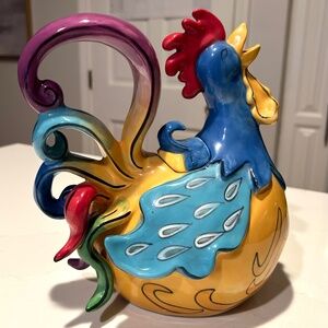 Blue Sky Ceramics Gabby Glee Rooster Teapot, Multi-color